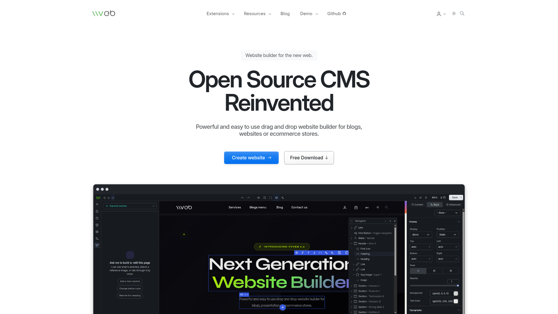 Vvveb CMS preview